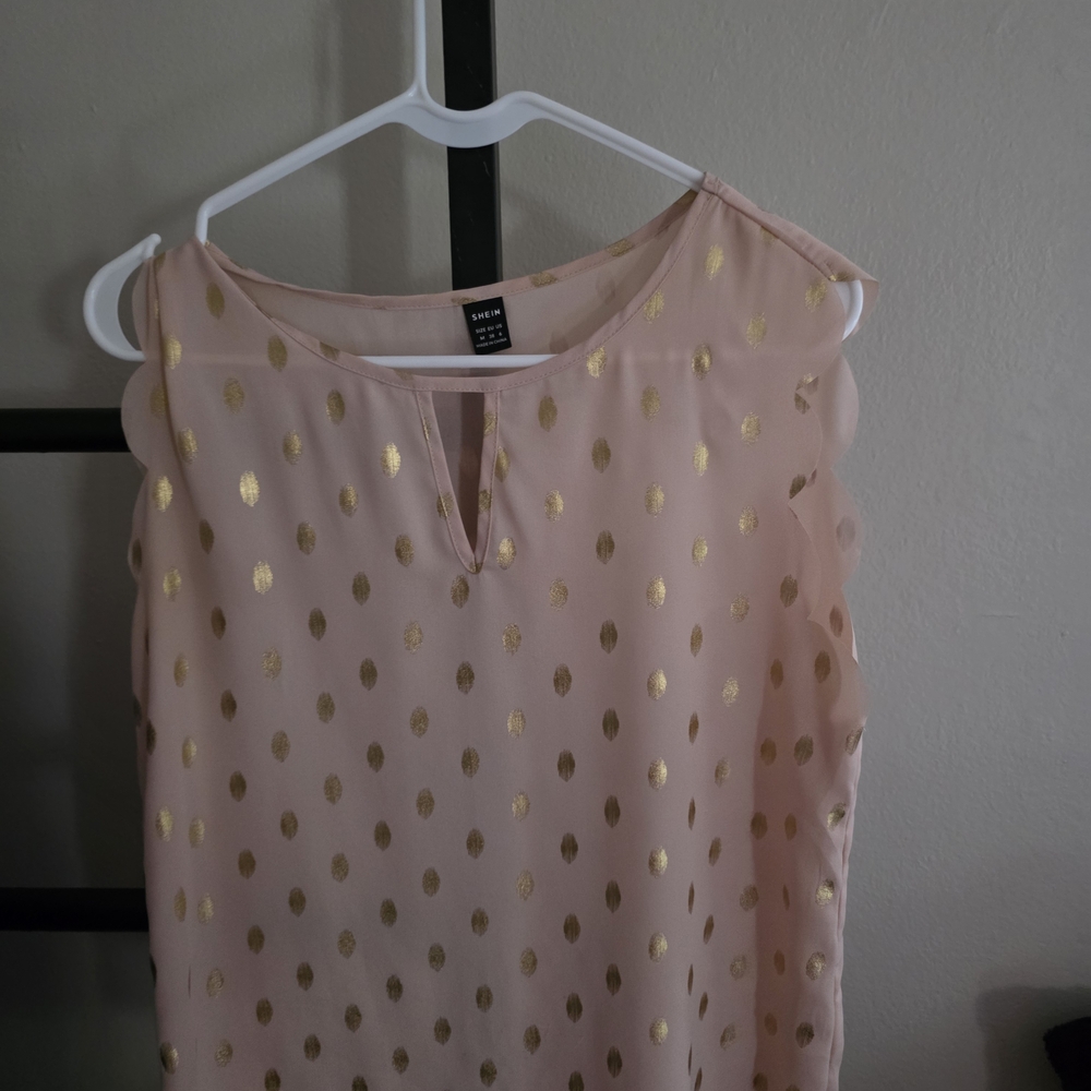 SHEIN Pink and Gold Polka Dot Blouse